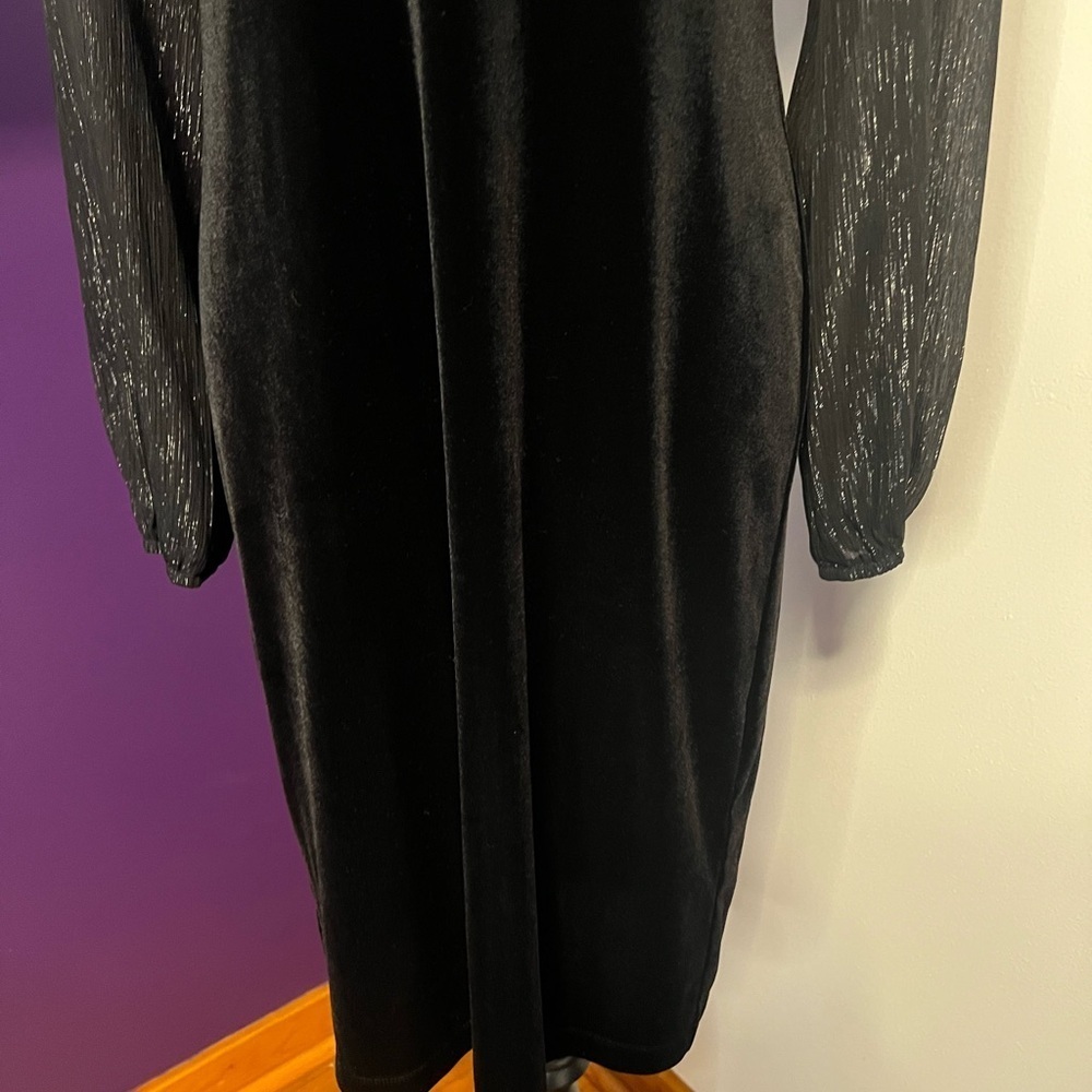 Connected Apparel Sheer Long Sleeve Velvety Dress - Picture 5 of 10